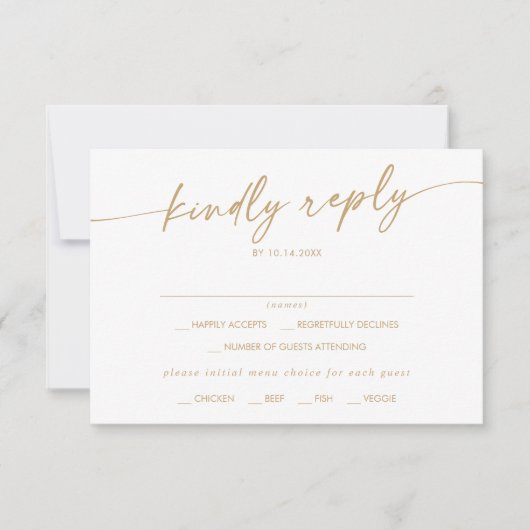 Boho Chic Gold und White Menu RSVP Karte (Vorderseite)