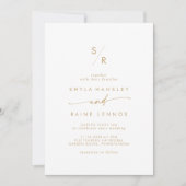 Boho Chic Gold und White Monogram Wedding Einladung (Vorderseite)