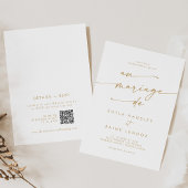Boho Chic Gold und White QR Code Französische Hoch Einladung