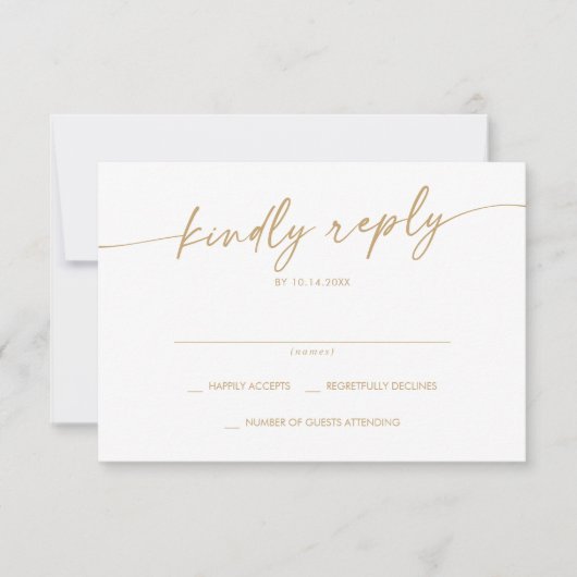 Boho Chic Gold und White Simple Wedding RSVP Karte (Vorderseite)