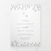 Boho Chic Gray Wildflower Monogram Wedding Dreifach-gefaltete Programmkarte (Cover)