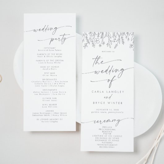Boho Chic Gray Wildflower Tea Length Wedding Programm