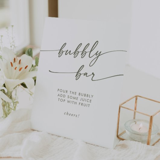 Boho Chic Green and White Bubbly Bar Wedding Sockelschild