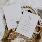 Boho Chic Green and White Monogram QR Code Wedding Einladung