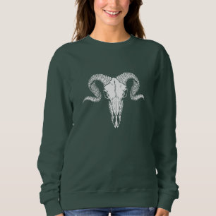 Boho Chic Green Sweatshirt mit Buffalo Skull
