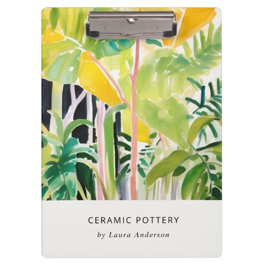 Boho Chic Green Tropical Leafy Foliage Botanical Klemmbrett (Vorderseite)