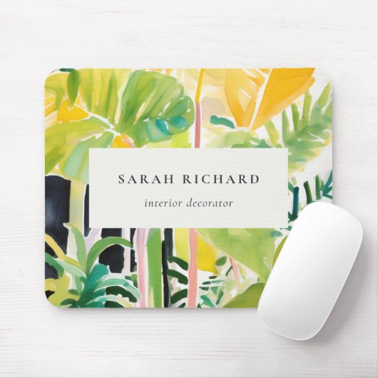 Boho Chic Green Tropical Leafy Foliage Botanical Mousepad (Mit Mouse)