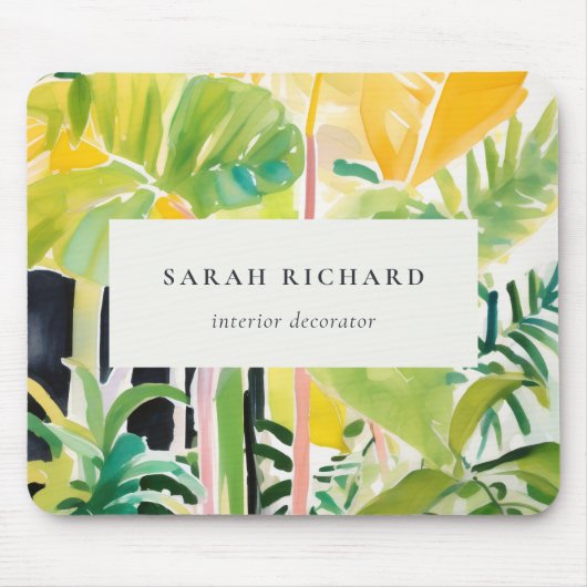 Boho Chic Green Tropical Leafy Foliage Botanical Mousepad (Vorne)