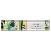 Boho Chic Green Tropical Leafy Foliage Botanical Namensplakette (Vorderseite)