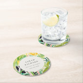 Boho Chic Green Tropical Leafy Foliage Botanical Runder Pappuntersetzer (Vor Ort)