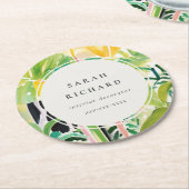 Boho Chic Green Tropical Leafy Foliage Botanical Runder Pappuntersetzer (Angewinkelt)