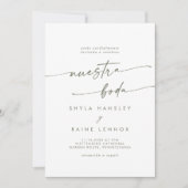 Boho Chic Green und White Foto Spanische Hochzeit Einladung (Vorderseite)