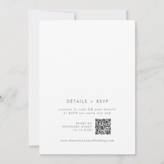 Boho Chic Green und White QR Code Französische Hoc Einladung (Rückseite)