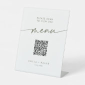 Boho Chic Green und White QR Code Wedding Menu Sockelschild (Vorderseite)