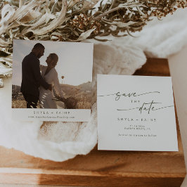 Boho Chic Green und White Square Foto zurück Save The Date