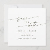 Boho Chic Green und White Square Foto zurück Save The Date (Vorderseite)