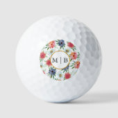 Boho Chic Greenerenery Wildblume Couple Initials Golfball (Vorderseite)