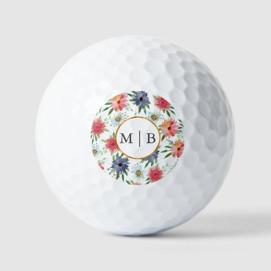 Boho Chic Greenerenery Wildblume Couple Initials Golfball (Vorderseite)