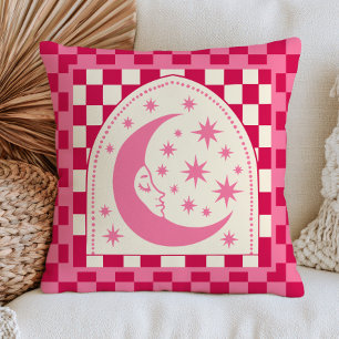 Boho Chic Halbmond mit Sternen Rosa Kariert Kissen