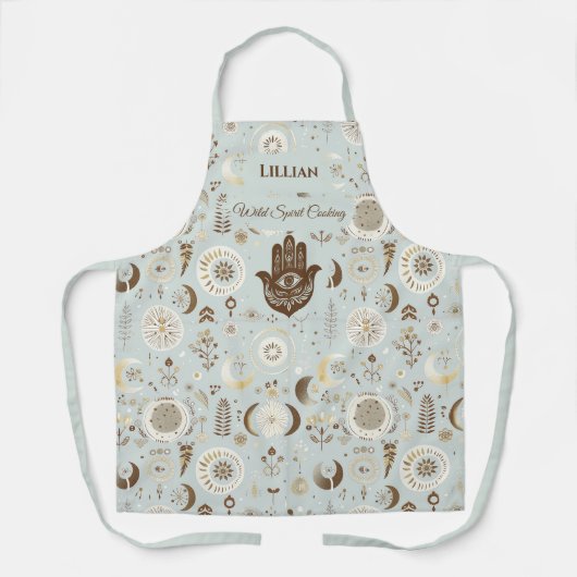 Boho Chic Hamsa Schürze in Light Earth Tones (Vorderseite)