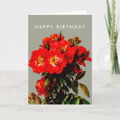 Boho Chic Happy Birthday Rote Rosen Sage Green Karte (Vorderseite)