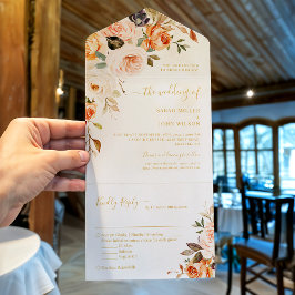 Boho Chic Herbst Gold Blätter Blumenhochzeit All In One Einladung