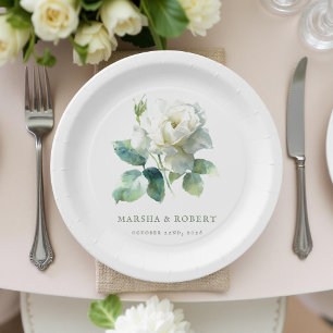 Boho Chic Hochzeit Aquarell Weiße Rose Minimalisti Pappteller