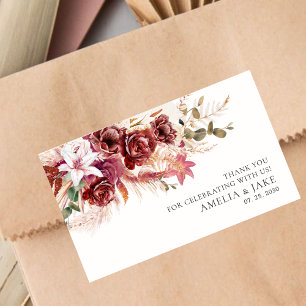 Boho-Chic-Hochzeitsaufkleber – Burgunder-Rosé-Blum Rechteckiger Aufkleber