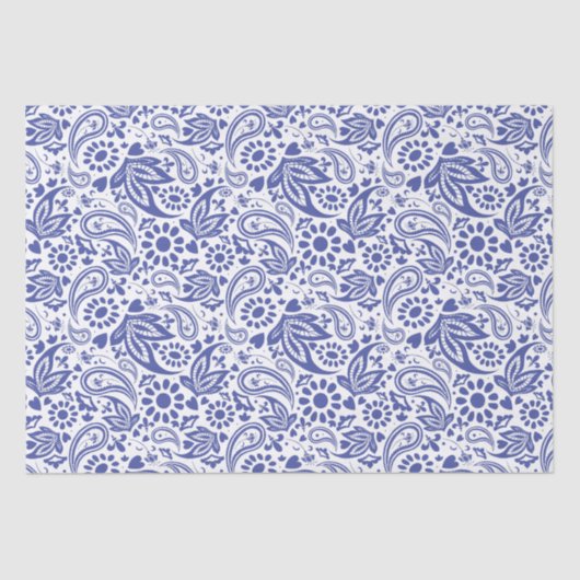 Boho Chic Hübsch Blue White Paisley Pattern Seidenpapier (Vorderseite)