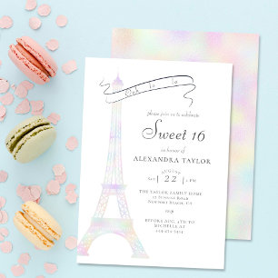 Boho Chic Iridescent Eiffel Tower Paris Sweet 16 Einladung