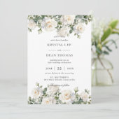 Boho Chic Ivory White Roses Floral Wedding Einladung (Stehend Vorderseite)