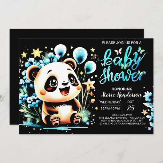 Boho Chic Jungle Panda Haven Boy Baby Shower Einladung (Vorne/Hinten)