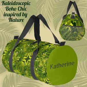 Boho Chic Kaleidoscope Green Ferns Duffle Bag
