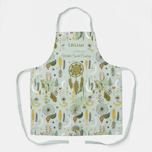 Boho Chic Kitchen mit Dreamcatcher in Sage Green Schürze (Vorderseite)