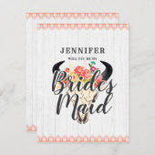 Boho Chic Kuh Skull werden Sie meine Bridesmaid Einladung (Vorne/Hinten)