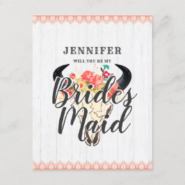 Boho Chic Kuh Skull werden Sie meine Bridesmaid Einladung