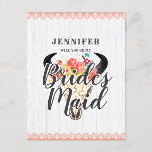 Boho Chic Kuh Skull werden Sie meine Bridesmaid Einladung