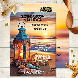 Boho Chic Lantern Sunset Beach QR Wedding Einladung