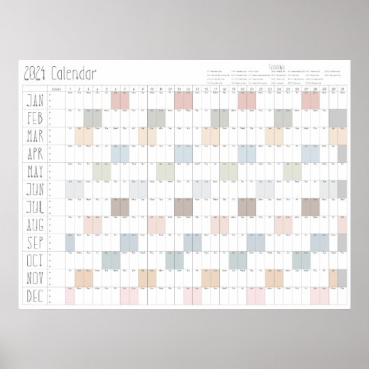 Boho Chic Large 2024 Wall Calendar (Horizontal) Poster (Vorne)
