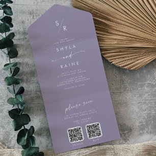 Boho Chic Lavendel Lila Doppelter QR-Code Hochzeit All In One Einladung