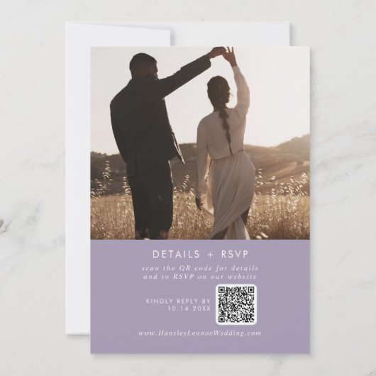 Boho Chic Lavender Lila Foto QR Code Hochzeit Einladung (Rückseite)