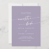 Boho Chic Lavender Lila Foto Spanische Hochzeit Einladung (Vorderseite)