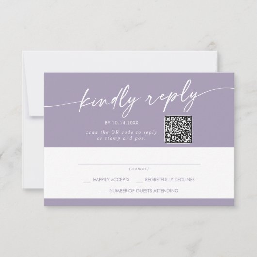 Boho Chic Lavender Lila Mail-In und QR-Code RSVP Karte (Vorderseite)