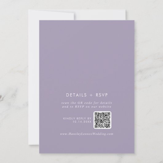 Boho Chic Lavender Lila Monogram QR Code Wedding Einladung (Rückseite)