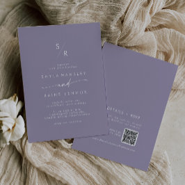 Boho Chic Lavender Lila Monogram QR Code Wedding Einladung