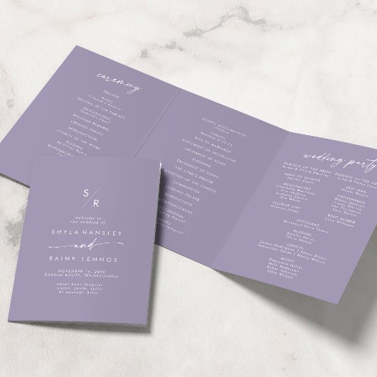 Boho Chic Lavender Lila Monogram Wedding Dreifach-gefaltete Programmkarte