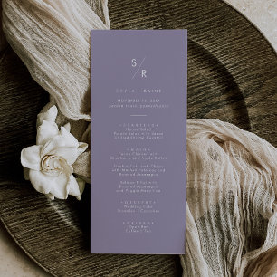 Boho Chic Lavender Lila Monogram Wedding Menükarte
