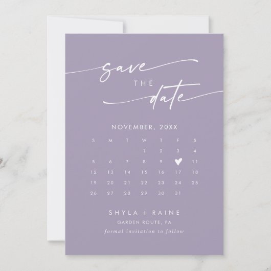 Boho Chic Lavender Lila QR-Code-Foto-Kalender Save The Date (Vorderseite)