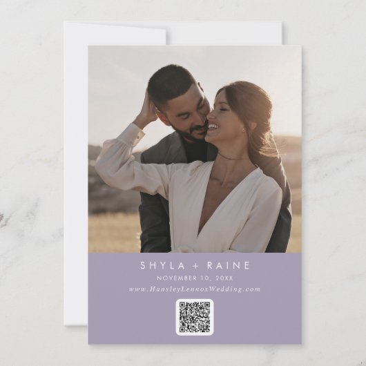 Boho Chic Lavender Lila QR-Code-Foto-Kalender Save The Date (Rückseite)
