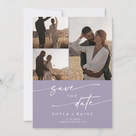 Boho Chic Lavender Lila QR-Code für Multi-Foto Save The Date (Vorderseite)